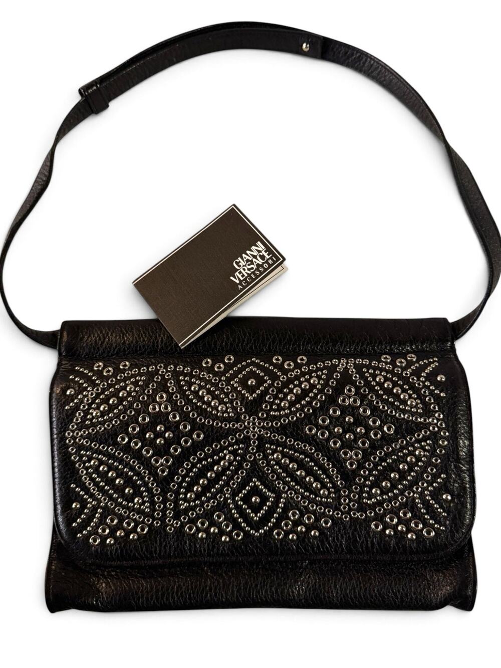 Vintage Gianni Versace Black Leather Studded Clutch & Belt Bag